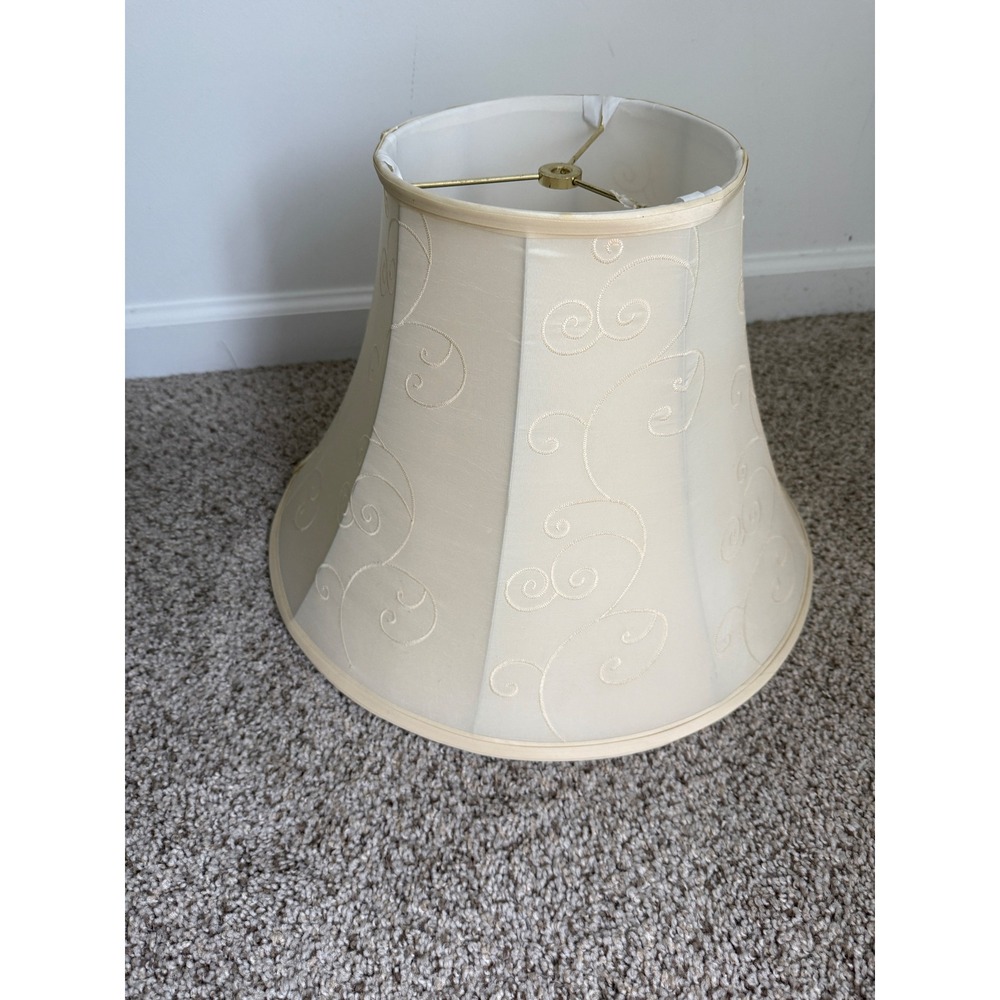 Vintage Cream Silk Bell Large Lamp Shade Embroidered Traditional 18" bottom